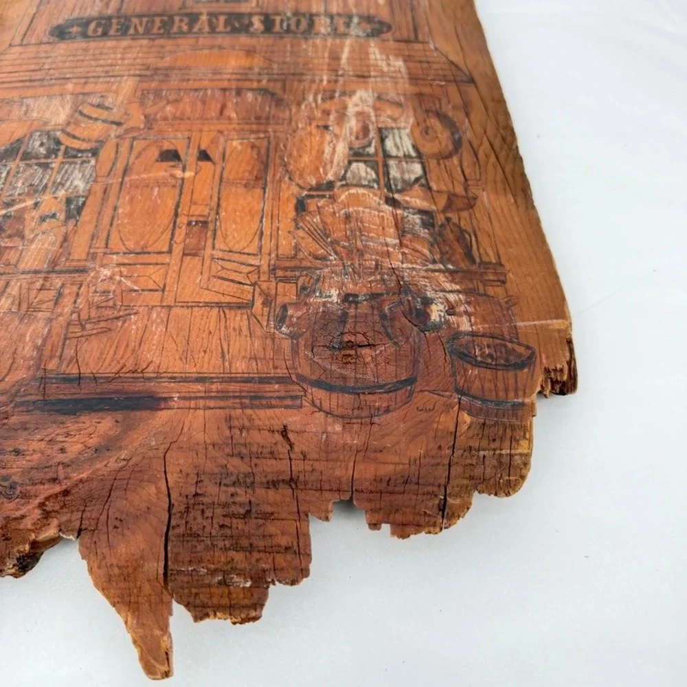 Wood‎ Wall Plaque General Store Etched Live Edge Rustic Cabin Frontier Decor